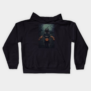 cursed girl with scary eyes and pumpkin, halloween design Kids Hoodie